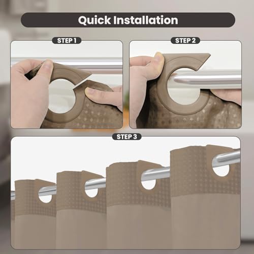 Inhousolu No Hook Shower Curtain with Snap-in Fabric Liner, Waffle Weave 230 GSM Polyester, Weighted Hem, Water Repellent Washable, Mesh Top Window 72" W x 78" L Beige - color: Beige, size: 72"W x 78"L (Pack of 1)