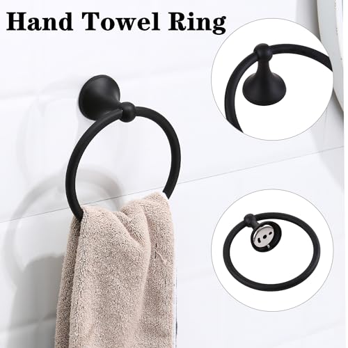 4 Pieces Matte Black Bathroom Hardware Set,Wall Mounted 23.6 inch Towel Bar Set Matte Black,Towel Rack Set,Toilet Paper Holder,Matte Black Bathroom Accessories Set, YM0254-B - color: Matte Black