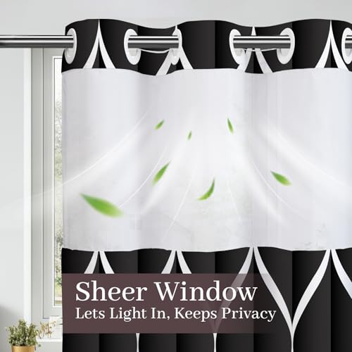 Yiatn No Hook Black Shower Curtain with Snap in Fabric Liner Set - Hotel Style with See Through Mesh Top Window - 71x74 INCH - color: A. Black, size: 71"W x 74"L (Pack of 1)
