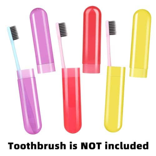 6 Pack Travel Toothbrush Case, Breathable Portable Toothbrush Holder, Plastic Toothbrush Cover Container for Traveling, Bathroom, School, Home, Business, Camping - color: Cyan+Pink+Purple+Yellow+Red+Beige