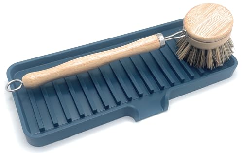 Silicone Soap Dish Tray and Sponge Holder with Drain Chute, Rectangular, Kitchen and Bathroom Sink Organizer (Smoky Blue, 9"x3.5") - color: Smoky Blue, size: (MD) 9"x3.5"
