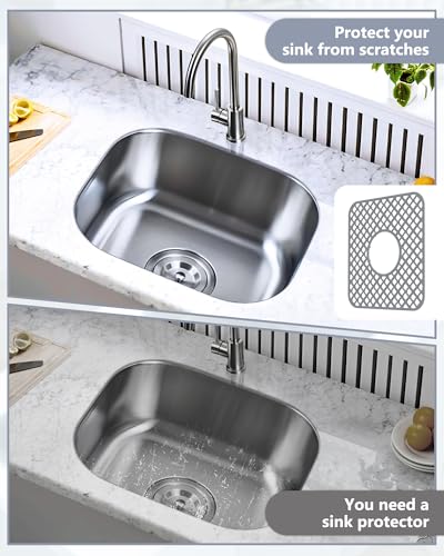 2 Pack Silicone Sink Protector for Kitchen Sink, Trellis Pattern 12 x 11" Sink Grid Mat Silicone Protectors, Center Drain, Gray - color: Gray