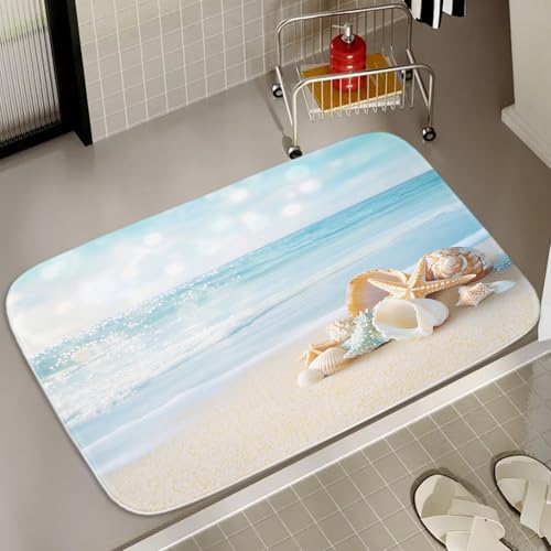 Beach Modern Coastal Ocean Bath Rugs Non Slip Shower Mat for Bathroom Decor Sets Door Rug with Rubber Backing Absorbent Kitchen Floor Carpet 20 x 31 inches Blue Blue and White - color: Multi Color 17, size: 2'7" x 1'8" (Rectangular)