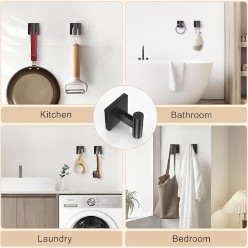 5 Pieces Bathroom Hardware Set Matte Black Towel Bar Set Includes 23.6” Towel Bar, Towel Ring Holder, Toilet Paper Holder and Two Towel Hooks, Bathroom Accessories Set SUS304 Wall Mounted - color: Black, size: 5 Pieces - Standard