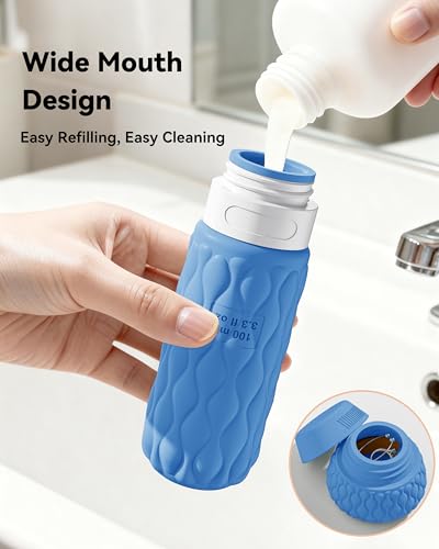 Silicone Travel Bottles for Toiletries 8 Pack Travel Size Toiletries 3.4 oz 1.7 oz, Leakproof Squeeze Travel Size Containers Refillable Cosmetic Jars Set for Shampoo, Conditioner, Creams - color: Ocean Wave-3.4oz/1.7oz