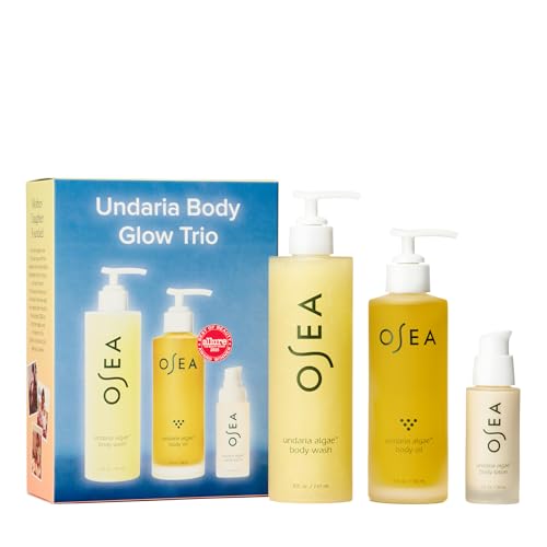 OSEA Undaria Body Glow Trio – Hydrating Body Care Gift Set Mother's Day Limited Edition – Full Size Body Oil, Wash & Travel Size Lotion