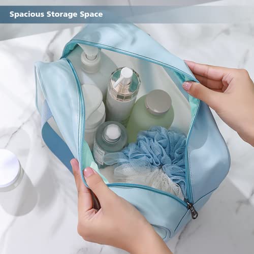 DAPOWER Travel Toiletry Bag for Women and Men, Matte Translucent Toiletry Bag with Handy Handle, Makeup Cosmetic Organizer Bag for Travel Toiletries Accessories (Blue) - color: Blue