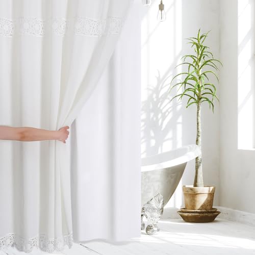 Gibelle Extra Long Boho Farmhouse Shower Curtain Set with Liner, Linen Bohemian French Country Bath Curtain 72x84 - White - color: White-liner Set, size: 72"W x 84"L (Pack of 1)