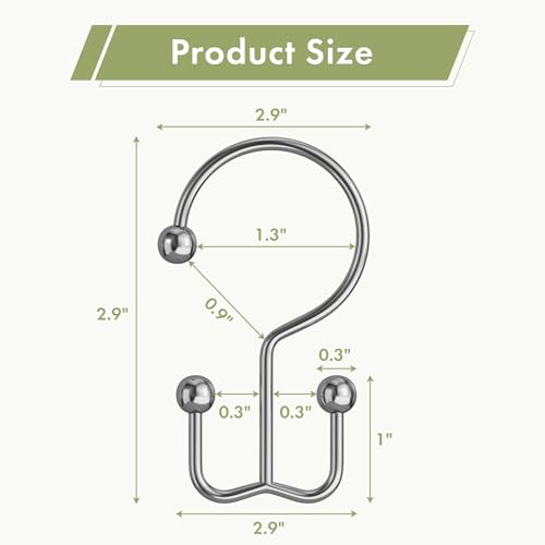 Amazer Chrome Shower Curtain Hooks, 12PCS Minimalist Simple Double Shower Curtain Rings, Rust-Resistant Metal Shower Hooks Shower Curtain Hangers, Shower Rings for Bathroom Shower Rods Curtains - color: Chrome, style: Minimalist - Double Hooks