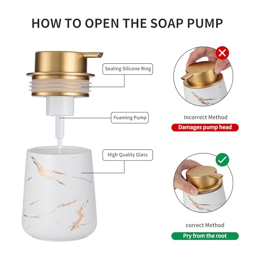 Enra Hand Foaming Gold Soap Dispenser,12 oz Ceramic Foam Soap Dispenser for Bathroom Countertop Kitchen Dispenser for Dish Soap with Easy-to-Press (Gold Foam Type2) - color: Gold Foam Type2