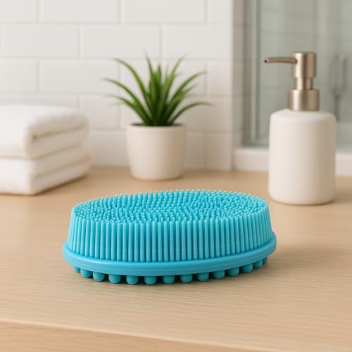 Silicone Body Scrubber Set, 2 Pack Shower Exfoliating Brushes, Pink and Blue