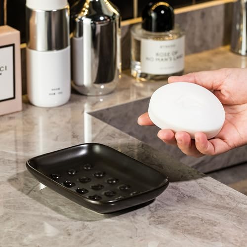 Miamolo Soap Dish, Ceramic Soap Holder Shower Soap Dish for Bar Soap Sponge, Soap Saver Tray for Bathroom Kitchen Sink, Black - color: Black, size: Floating Point Design