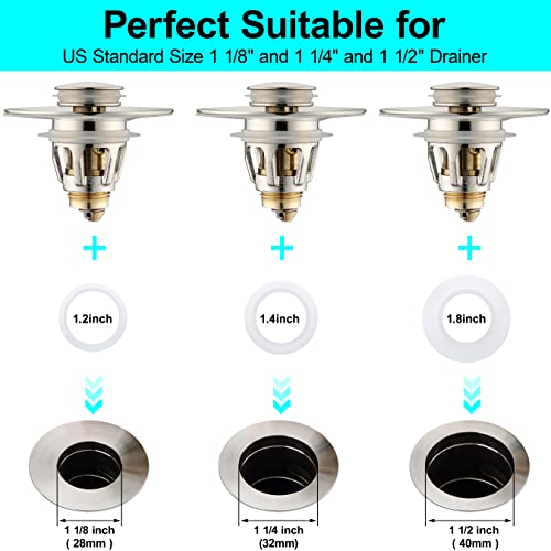 Universal Bathroom Sink Stopper - Bounce Wash Basin Drain Filter, Brushed Nickel Pop Up Drain Stopper, Bullet Core Push Type Sink Stopper, Sink Drain Plug with Anti-Clogging Strainer, for 1.1-1.5 inch - color: Brushed Nickel, style: Small Cover