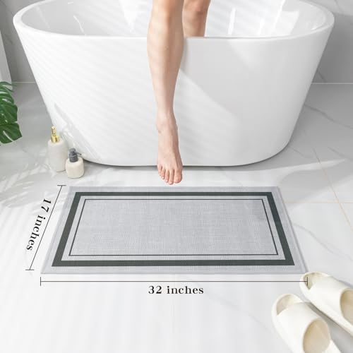 chakme Bathroom Rugs Mat 32x17, Ultra Thin Non Slip Bath Mat Quick Dry Absorbent Bath Mat for Bathroom, (Light Grey, 32"x17") - color: Light Grey, size: Medium (32" x 17")
