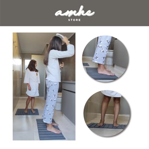 Amhe 2 Pack Foldable Stone Bath Mat – Non Slip Bathroom Rug, Lovely & Super Absorbent Diatomaceous Earth Mat, Quick Dry Bath Mat, Bathroom Floor Mat, Also Use as Stone Drying Mat for Kitchen Counter