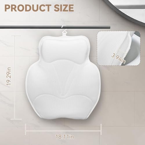 Bath Pillows for Tub - Luxury Bathtub Pillow Neck, Head, Back Support, Soft 5D Mesh Fabric and Non-Slip Suction Cups & Quick Dry, Fits All Tubs, Bath Soaking Accessories Spa Gifts, White - color: White