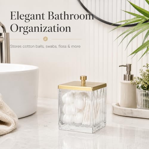 Vince Camuto Home Glass Cotton Jar Holder – Matte Gold Lid, Elegant Bathroom Storage Canister for Qtips, Cotton Balls, Floss, Makeup Organizer, Vanity & Bathroom Organization - color: CLEAR GLASS MATTE GOLD LID