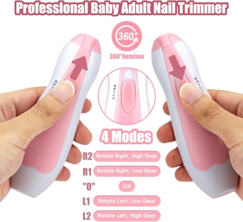 Qunlions life Baby Nail Trimmer Electric-12 in 1 Baby Nail Clippers Safe Baby Nail File Kit with a Nail Clipper, Scissor, Tweezers, and Nail Files - color: Pink+four Accessories