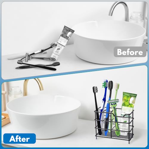 Urbanstrive 304 Stainless Steel Bathroom Toothbrush Holder Toothpaste Holder Stand Bathroom Accessories Organizer (Black, Small) - color: Black, size: Small