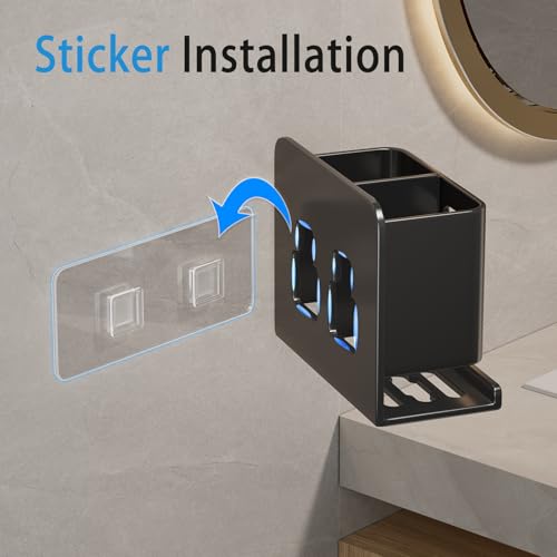 Black Toothbrush Holder wall Mount, Aluminum，No Drilling Required | Aluminum Material Shower Shaver Storage Rack,Removable Toothpaste Storage Rack - size: Black double slot