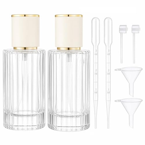 YU FENG 2 Pack 100ml Glass Perfume Spray Bottles, Gold Rim Atomizer | Vertical Striped Texture, Gold Sprayer With Cream Cap, Stylish Refillable Bottle, Fine Mist Spray For Perfume And Oils - style: Gold-Trim Cream Cap-2