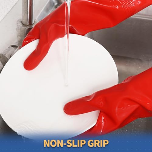 BOOMJOY Cleaning Gloves for Dish Washing, Dish Gloves, Reusable Kitchen Gloves Heavy Duty, Bathroom, Restroom, Red, 3 Pairs, Size-L - color: (Long Cuff)red, size: Large (3 Pairs)
