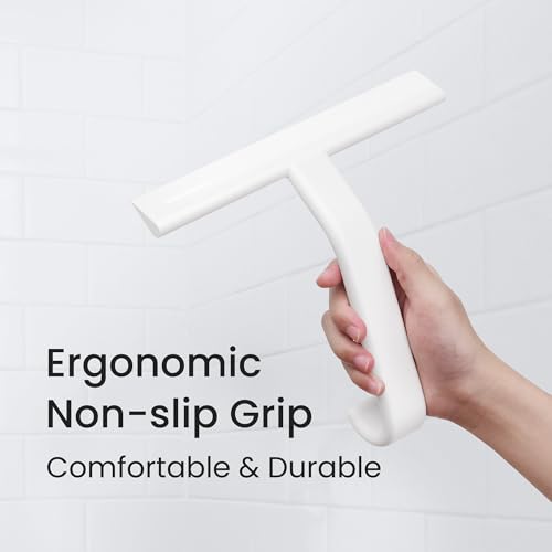 dancemoon JustHang Shower Squeegee for Glass Doors, All-One-Piece Award-Winning Silicone Squeegee with Built-in Hook for Bathroom, Window, Mirror, Tile Wall,Car, Streak-Free Cleaner Tool,10-Inch White - color: Classic White, size: 10 Inches