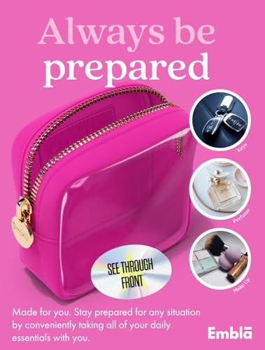 Embla Clear Cosmetic Bag Makeup Case, Clear Zipper Make Up Pouch and Toiletry Travel Tote, Cute Skincare Pouches for Women Girls, Preppy Purse Cosmetic Organizer, Mini Makeup Bags, Fuchsia | Small Pink Clear Nylon/PVC Cosmetic Bag with Zipper, Waterproof