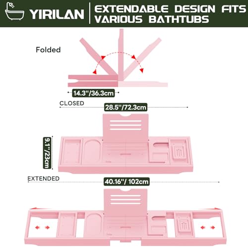 Premium Bathtub Tray Caddy, Expandable Bath Tray, Unique House Warming Gifts, New Home, Anniversary and Wedding Gifts for Couple, Pink - color: Pink