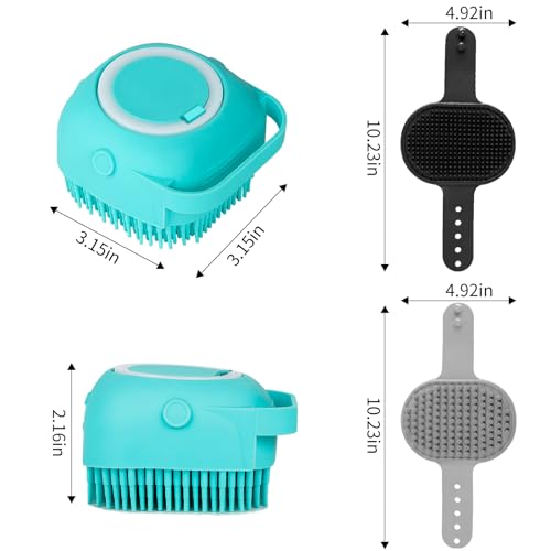 Comotech 6PCS Dog Bath Brush & Dog Toothbrush | Adjustable Handle Shampoo Brush & Scrubber for Short & Long Haired Dogs & Cats | Effectively Solve Odor & Stain Removal Problems (Black Gray Blue) - color: Black Gray Blue