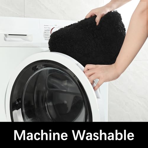 LOCHAS Bathroom Rug Runner 24x70 Inch, Soft Thick Absorbent Microfiber Bath Rugs for Bathroom, Machine Washable, Shaggy Plush Non Slip Bath Mat for Tub, Shower Floor, Quick Dry Mats, Black - color: Black, size: 70x24 inch (Rectangular)