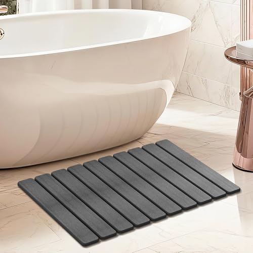 Foldable Stone Bath Mat,Diatomaceous Earth Shower Mat,Non-Slip Quick Dry Bath Mat for Bathroom,Super Absorbent Stone Bathroom Mat,Naturally Easy to Clean,23.4"x 15.4",Gray
