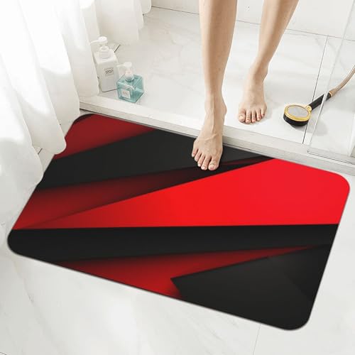 Stone Bath Mats for Bathroom Diatomaceous Earth Bath Mat Super Absorbent Floor Mat Red Black Stone Drying Mats Quick Drying Diatomite Shower Mat for Bathtub Pad 15.7x23.6in - color: Red Black