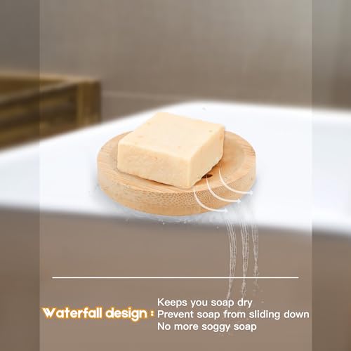Bamboo Soap Dish for Bar Soap in Shower 4PCS, Wooden Round Holders Self-Draining Tray for Shampoo Conditioner Bars Holder, Travel Soap Saver Case for Bathroom, Kitchen Sink, Bath Tub, Razor Sponges - color: Beige ( 4 Pack )