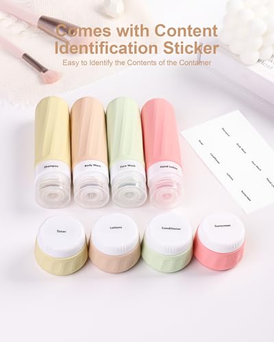 Mrsdry Travel Bottles for Toiletries 8 Pack, Travel Size Toiletries, Tsa Approved Travel Size Containers 3oz, with Travel Essentials Clear Bag, Leak Proof Silicone Squeezable Creams Jars - color: Maple Leaf, size: 3oz bottle 1oz jar