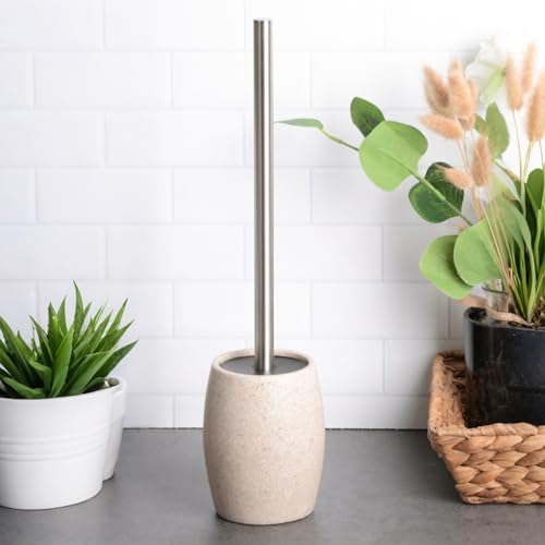 Clasin Home Toilet Bowl Brush and Holder with Stainless Steel Long Handle, Toilet Scrubber Brush with Durable Base, 360° Deep Cleaning Bristles for Bathroom, Compact Set for Small Space (Beige) - color: Beige