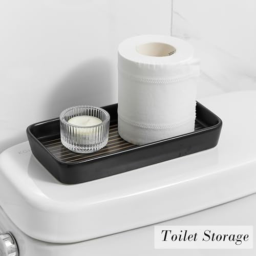 Bathroom Vanity Tray for Countertop,2PC Rectangle Striped Tray,Decorative Bathroom Organizer for Scrubber, Lotion Bottles, Perfume, Jewelry, Candle, Key Trinket Ring(Small,Black) - color: Black Color With Golden Stripes-2 Pcs