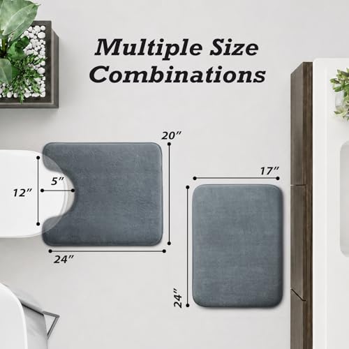 HUXMEYSON Bathroom Rugs Sets 2 Piece, Non-Slip & Quick Dry Bath Mat Set, Ultra Soft Velvet Bath Rugs for Bathroom, Toilet and Shower Floor, Grey - color: Grey, size: 17"x24"+U Shape 20"x24"