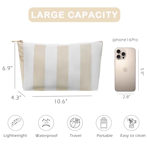 RSRSLEII Large Waterproof Travel Striped Makeup Bag, Aesthetic PVC Toiletry Bag, Coquette Cosmetic Bag, Sunscreen Accessories Storage Organization, Beach Travel Purse(Yellow) - color: Yellow
