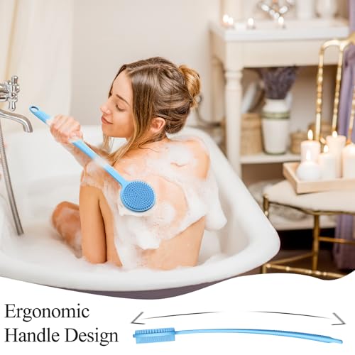 2 Pack Back Scrubber for Shower, 17in Lengthen Long Handle Body Brush, Double Sided Shower Brush for Shower Exfoliating and Massage Can Produce Rich Foam, Long Handle Back Scrubber for Men - color: 2pc-blue+pink