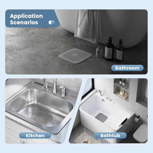 Silicone Drain Hair Catcher 2 Pack, Square Shower Drain Cover with Suction Cups, Hair Stopper for Bathroom Bathtub Sink and Kitchen, Easy to Install and Clean, Clog Preventing Strainer, No-Rust