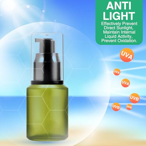 1oz Frosted Glass Pump Bottle Dispenser, 3pcs Empty Travel Size Bottles with Pump, 30ml Refillable Travel Lotion Container, Mini Liquid Containers for Creams Oils Bottle in Mixed Color - color: Green Pink Brown, size: 1 Ounce