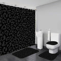 4 PCS Leopard Shower Curtain Cheetah Print Shower Curtain Sets Non Slip Bathroom Rugs Soft Plush Bath Mat Toilet Lid Cover Animal Print Shower Curtain with 12 Hooks for Bathroom Tub, Black - color: Black