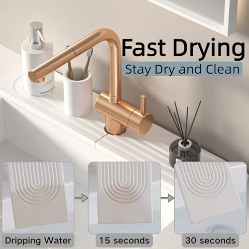 Faucet Mat for Kitchen Sink, Diatomite Quick Drying Tray , 15.7 Inch Kitchen Sink Splash Guard and Bathroom Stone Trays for Counter. Super Absorben.White.