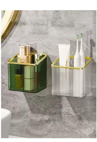 Wall Mounted Toothbrush Holder Adhesive Hanging Wall Organizer Cup Holder for Tooth Brush,Electric Toothbrush,Toothpaste,Razor,Makeup Brush,Cosmetic,Hair Brush,Pen,Set of 2 - color: Silver Green Gold Rim