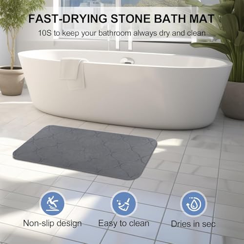 Stone Bath Mat Diatomaceous Earth Shower Mat Non-Slip Super Absorbent Quick Drying Diatomite Stone Mats for Bathroom Floor Kitchen, 2 Pack (Grey, 24x15) - color: Grey Wave