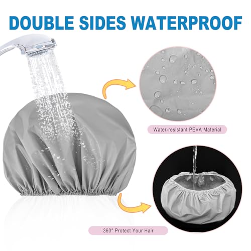 16 PCS Shower Caps for Women, Double Side Waterproof Shower Cap, Reusable Elastic Bath Caps for Shower, EVA Bathing Shower Caps, Bath Hair Caps - (Black+White+Gray+Dark Green) - color: Set B - Black+White+Gray+Dark Green