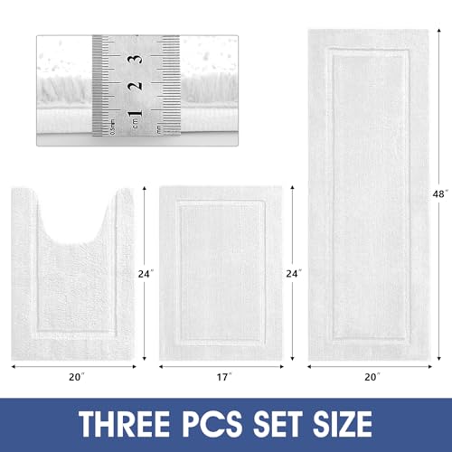 IM HOME Bathroom Rugs Sets 3 Piece Cream White, Ultra Soft Thick Plush Fluffy Microfiber Absorbent Bath Mat, Non-Slip Backing, Machine Washable Bath Mats for Bathroom Floor, Tub, Toilet and Shower - color: Cream White, size: 24"x17"+48"x20"+U Shape 24"x20
