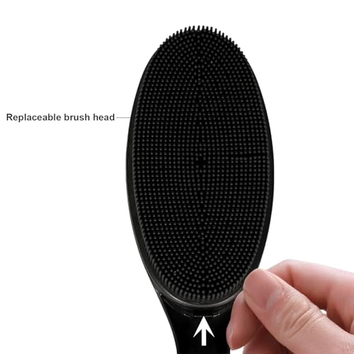 EASACE Back Scrubber for Shower, Soft Silicone Bath Body Brush with Long Handle, Adjustable Head with 1 Extra Replacements