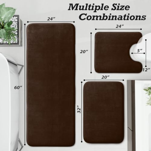 HUXMEYSON Bathroom Rugs Sets 3 Piece, Non-Slip & Quick Dry Bath Mat Set, Ultra Soft Velvet Bath Rugs for Bathroom, Toilet and Shower Floor, Brown - color: Brown, size: 20"x32"+24"x60"+U Shape 20"x24"